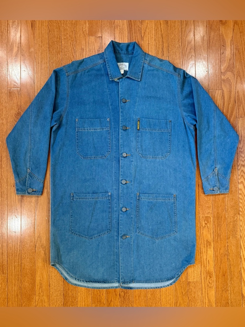 Vintage Armani Jeans Womens 14 Denim Shirt Dress Chore Jacket 90s Workwear VTG